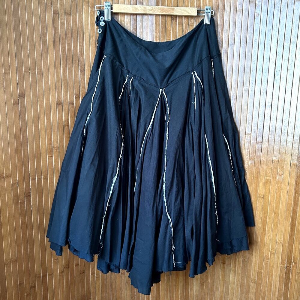 Vintage Early 2000s AllSaints Raw Hem Full Cotton Fiesta Skirt Black